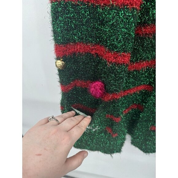 Blizzard Bay Christmas Sweater Women Small Green Holiday Sequin Bow Eyelash Knit - Picture 7 of 10